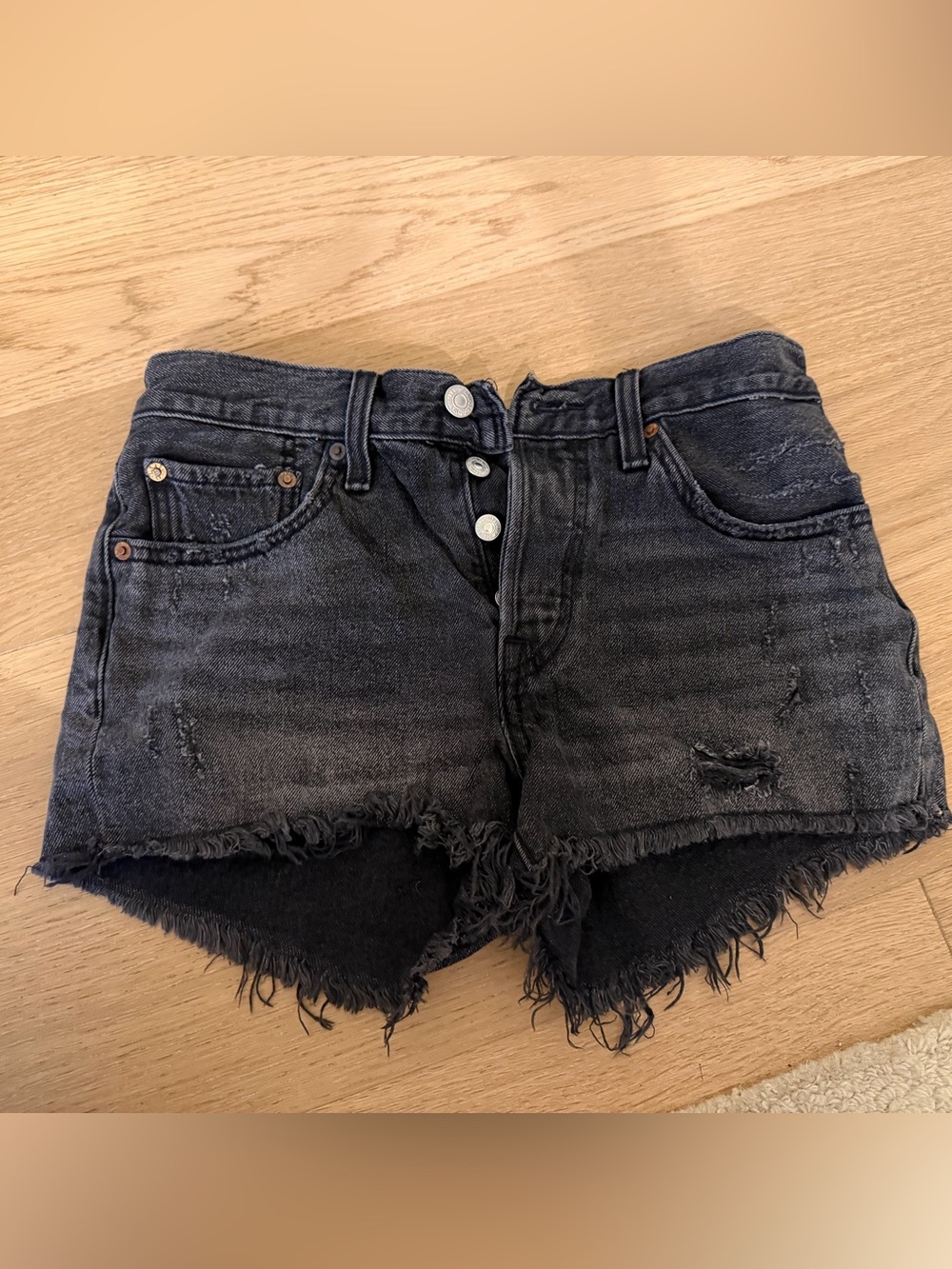 Levi's Black Distressed Frayed Hem Jean Shorts